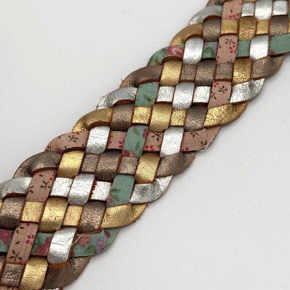 Fossil Leather Woven Belt Medium Brown Metallic Floral 1.25\